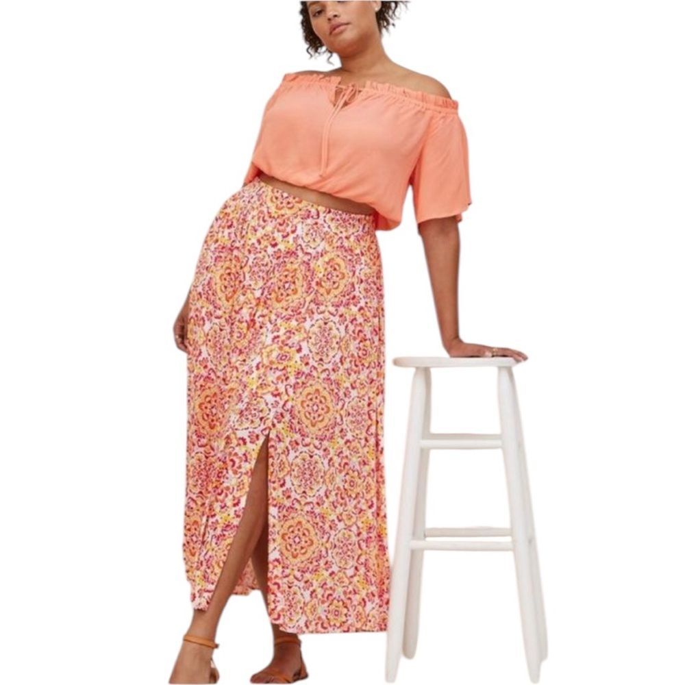 Torrid Floral Print Midi Maxi Skirt High Waist Multicolored Womens Size 0 Large